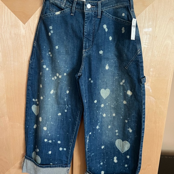Anthropologie Dark Blue Splatter Wide Leg Jeans - Picture 2 of 5